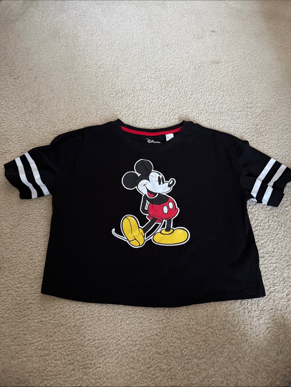 Disney Black Tee with Mickey Mouse Graphic and Red & Yellow Accents